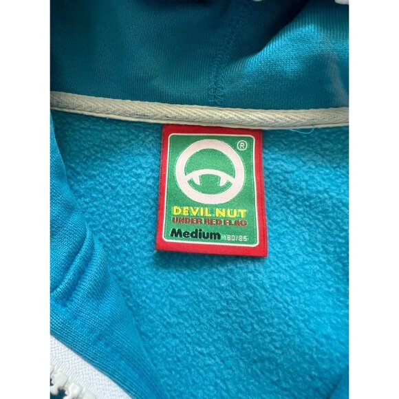 Vintage DEVIL NUT Blue Fun Graphic Hoodie Sweatshirt Woman Size M - Picture 6 of 9